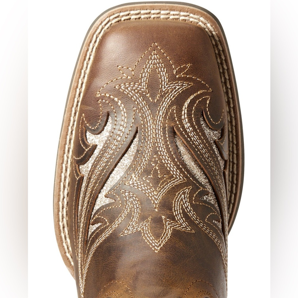 ARIAT WOMEN'S ROUND UP BLISS SASSY BROWN WITH GLITTER WIDE SQUARE COWBOY BOOT - Picture 10 of 10